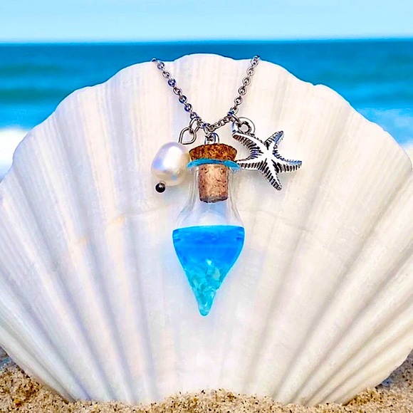 Jewelry - 🎁 NEW 🏝 SILVER STARFISH PEARL DRIFT BOTTLE STAINLESS STEEL NECKLACE